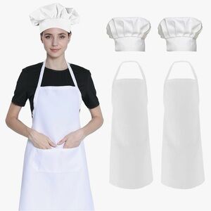 NIP White Chef Apron and Hat Set - Professional Kitchen Apparel